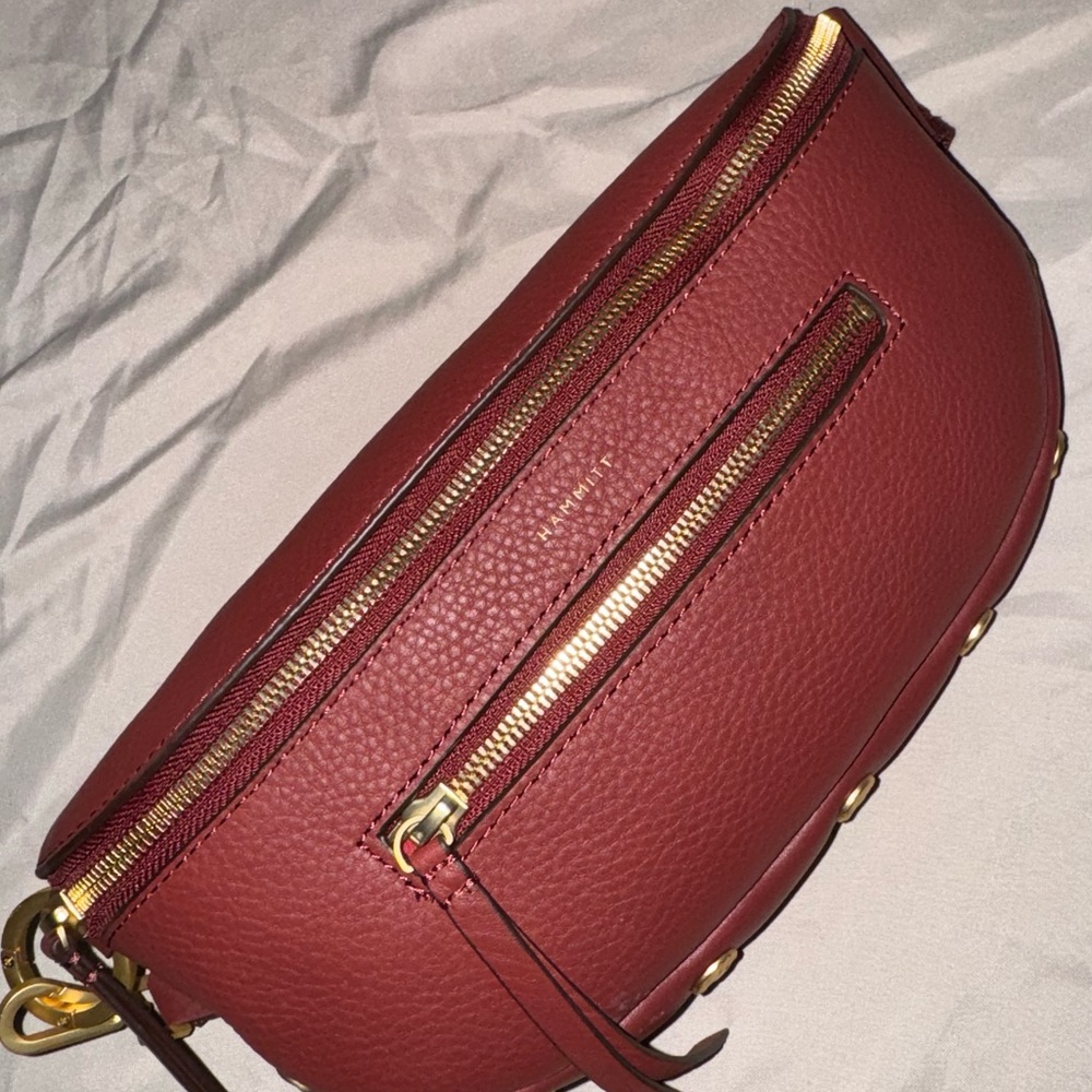 Hammitt Leather Crossbody in Deep Burgundy with Gold Hardware